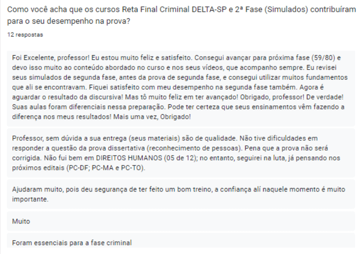Feedback consolidado de alunos